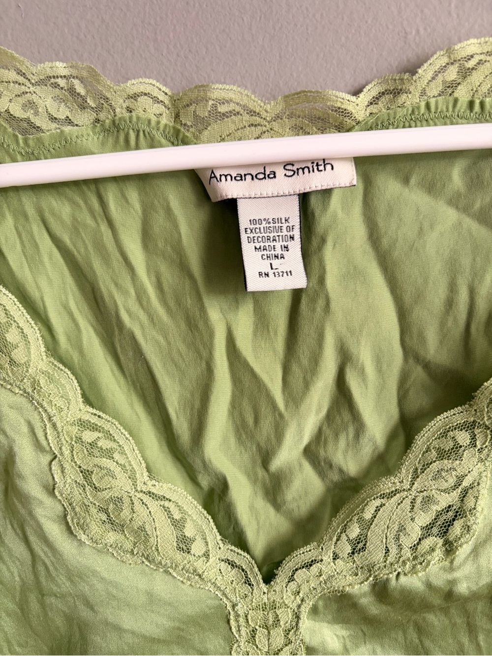 Amanda Smith silk  Light Lime Lace-Trim V-Neck Camisole - Picture 3 of 4